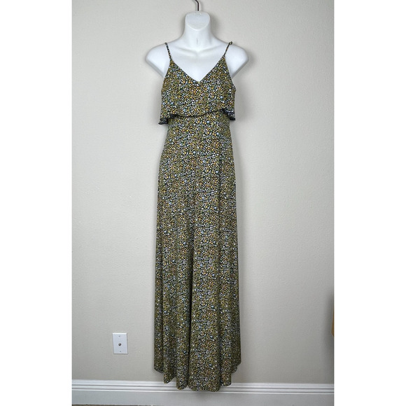 Michael Kors Dresses & Skirts - Michael Michael Kors Maxi Dress XS Yellow Green Floral Ruffle‎ Spaghetti Strap